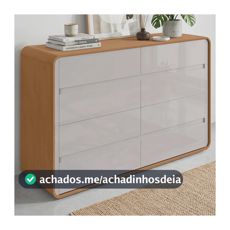 Cômoda Móveis Lopas Easy Like 8 Gavetas Amêndoa Clean/Off White