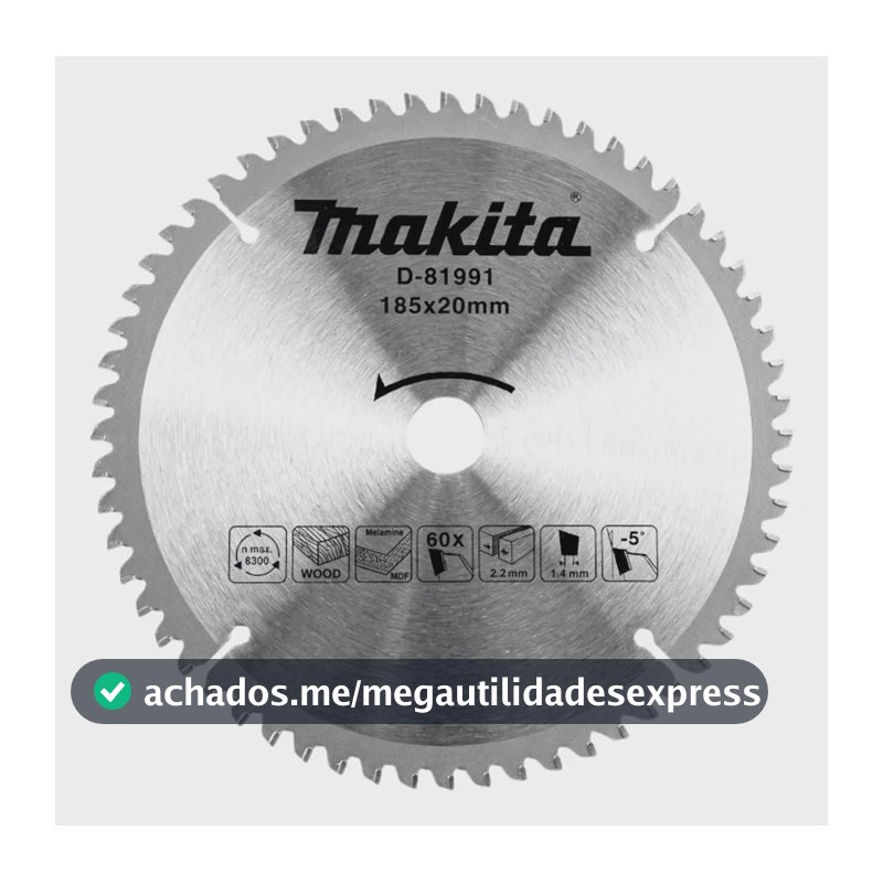 Disco Serra Circular Para Mdf Makita D-81991 185mm 60 Dentes