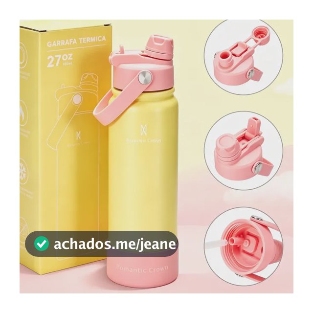 Garrafa Térmica 800ml Inox Bico Duplo Canudo Alça Esporte Amarelo
