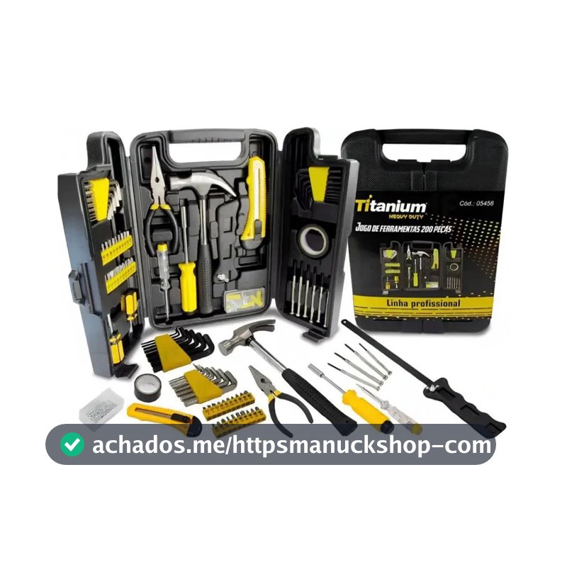 Kit Ferramentas 200 Peças c/ Maleta Titanium - Chaves, Alicates, Martelos, Serra - Aço Carbono - DIY Oficina Casa
