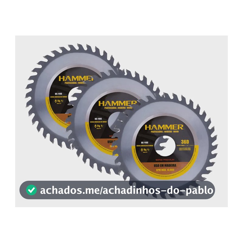 Kit C/3 Disco De Serra Circular 4.3/8 X 36 Dentes Hammer Cinza