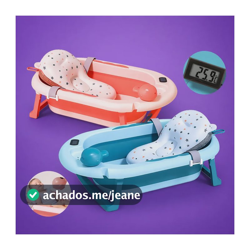 Banheira De Bebê Dobrável Portátil Com Termômetro Almofada Flutuante e Baleia Pluggei Select Pluggkids Mu1p Cor Azul
