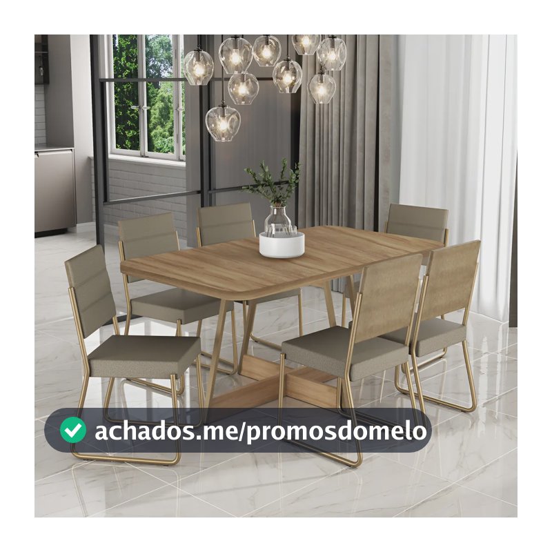 Conjunto Sala De Jantar 6 Cadeiras Charlotte Carraro Dourado