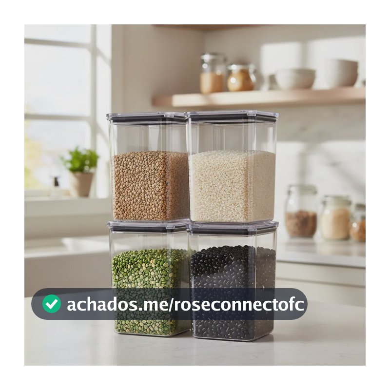 Kit 4 Potes Hermético 1,1 Litro Armazenar Alimento Organizar Transparente