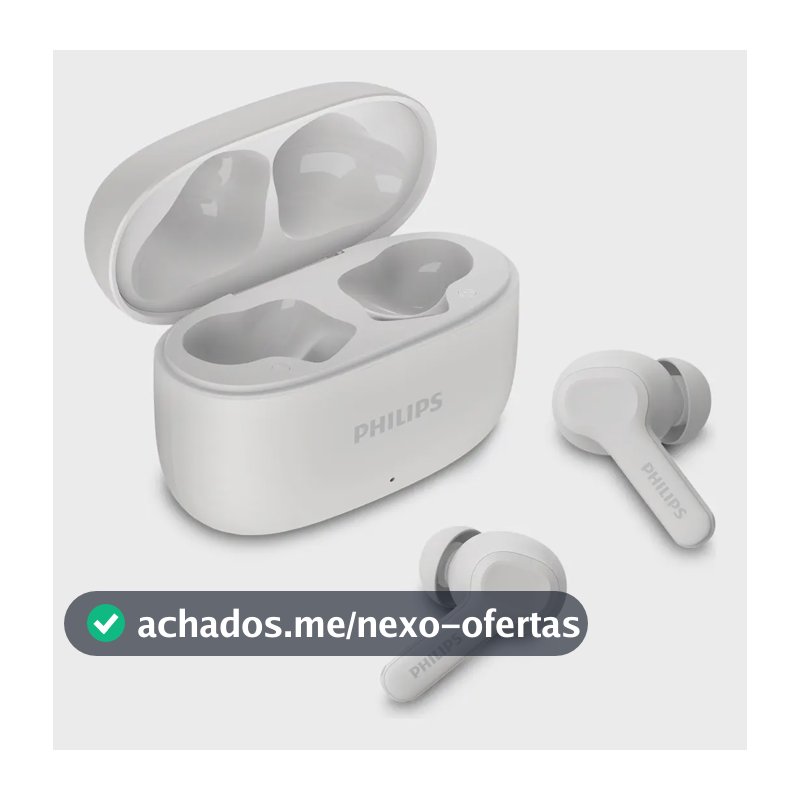 Fone de ouvido sem fio TWS Philips TAT1109WT/00 na cor branca, com bluetooth, microfone, tecnologia IPX4