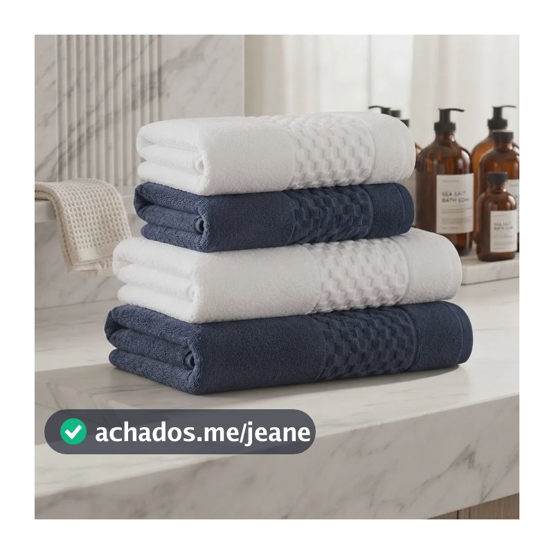 Jogo De Banho Gigante Odeon Neo Nanosoft Camesa Banhão 500g Marinho/branco Liso
