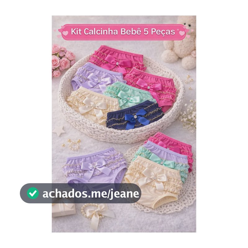 Kit 5 Calcinha Bebê Bunda Rica 03 Á 06 Meses Bordado Ou Laço Variadas 3-6 M