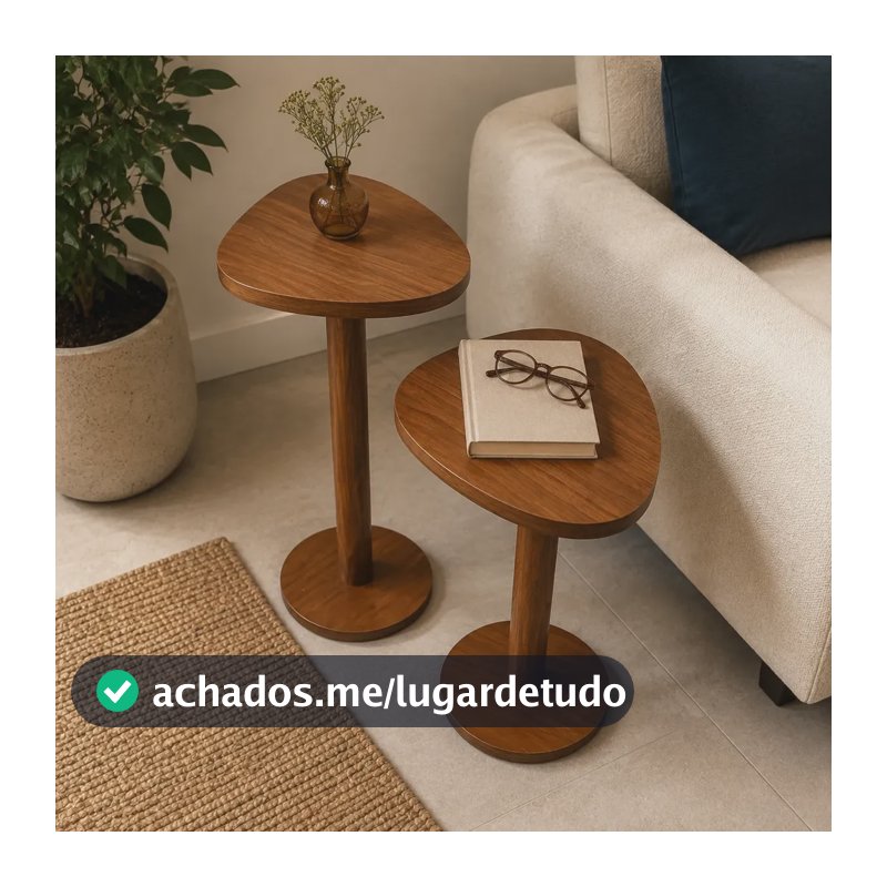 Kit Mesa Centro/lateral/canto Orgânica 2 Peças Madeira Mel Mel