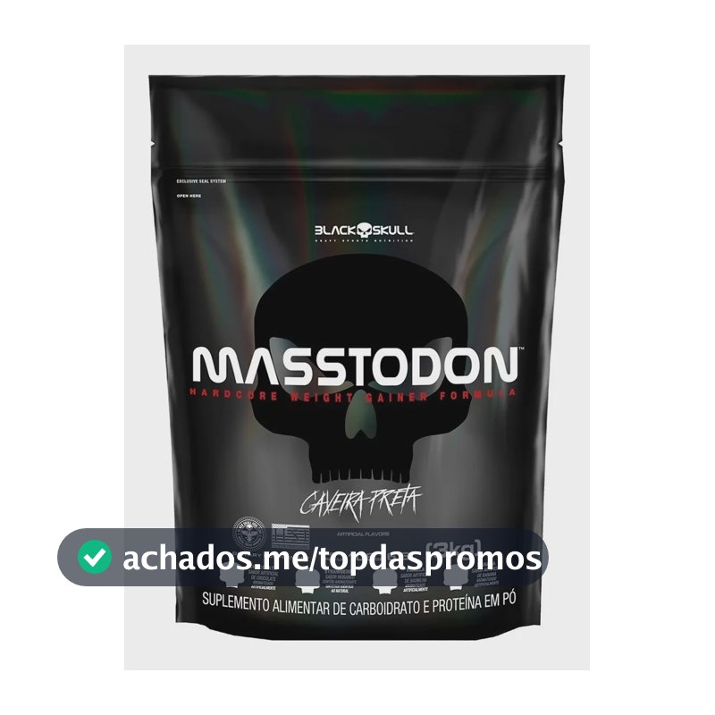 Refil Hipercalórico Masstodon Gainer 3kg Black Skull Sabor Morango