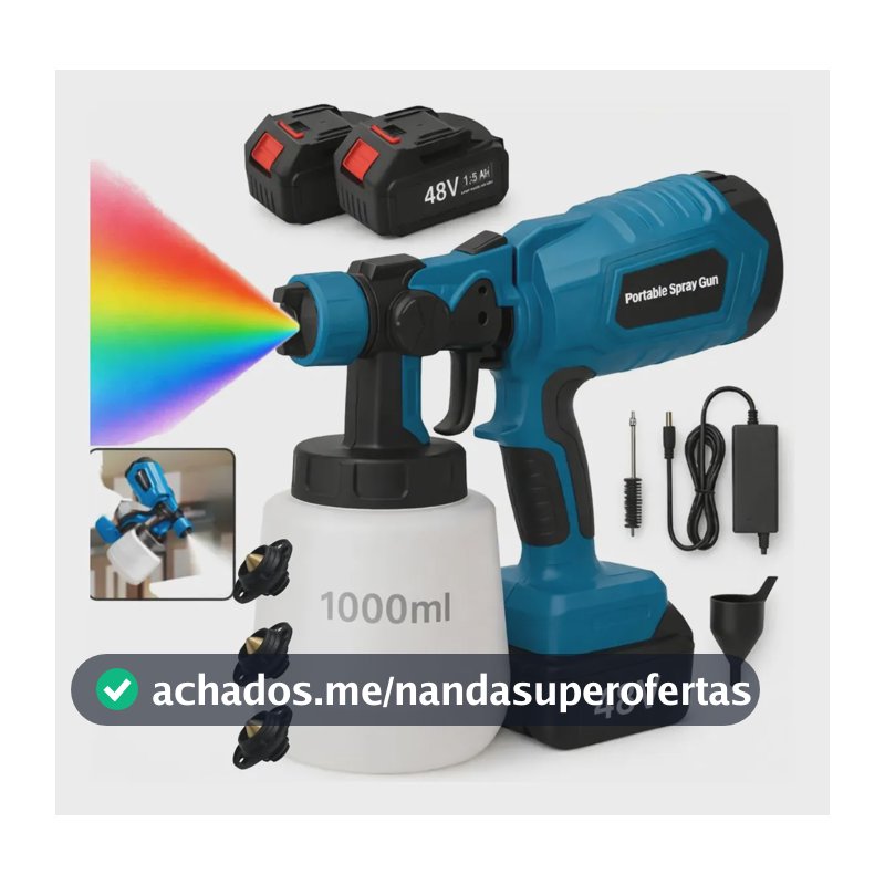 Pistola De Pintura Portátil Pulverizadora Elétrica Profissional 2 Baterias 48v Sem Fio Pintor 1000ml Sem Escovas Espuma Viva