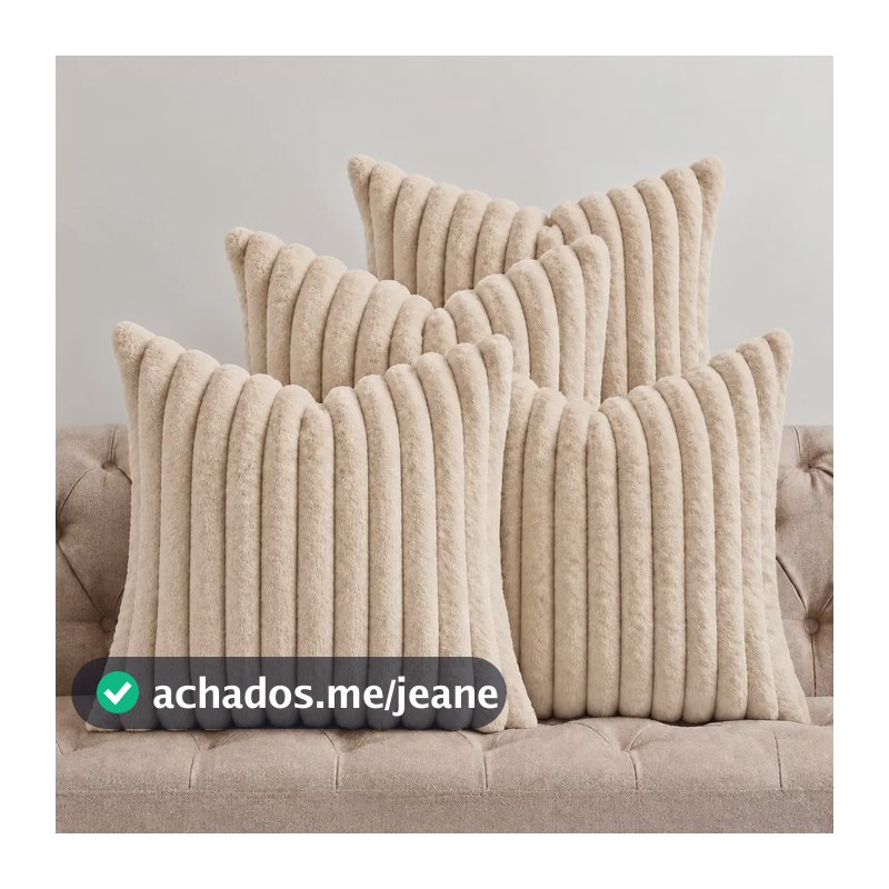 Kit 4 Capas De Almofada Macia Pelúcia 45x45 Sofa Decorativa Bege Claro Lisa