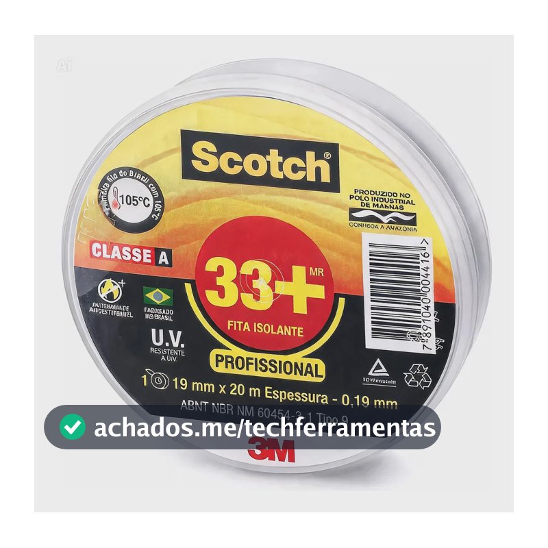 3M 33+ Cor Preto Fita Isolante Scotch 19mm Com 20m