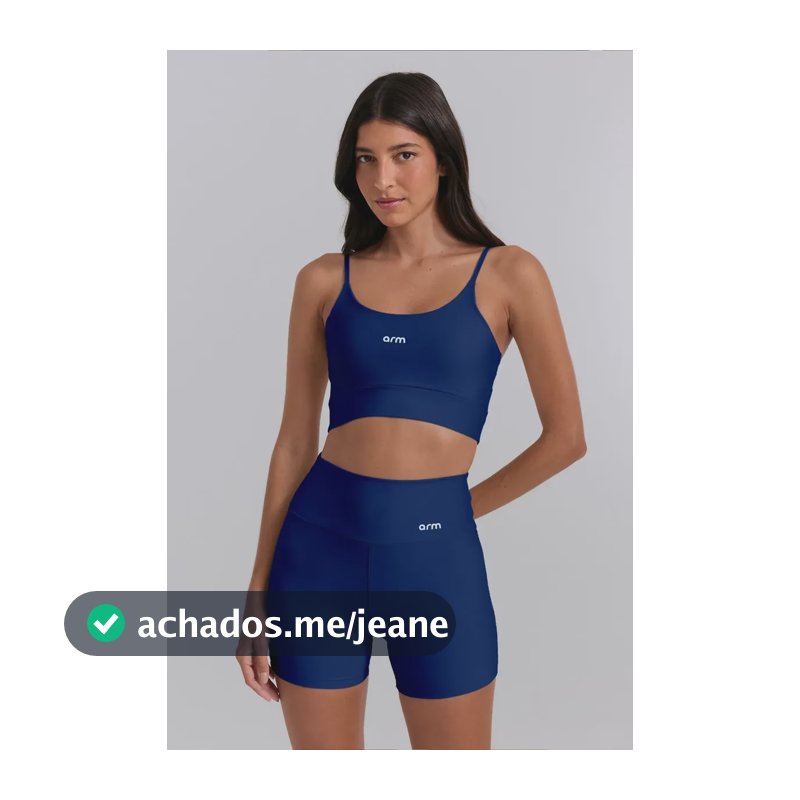Conjunto Feminino Fitness Powerslim Top Alça E Short Marinho Liso M