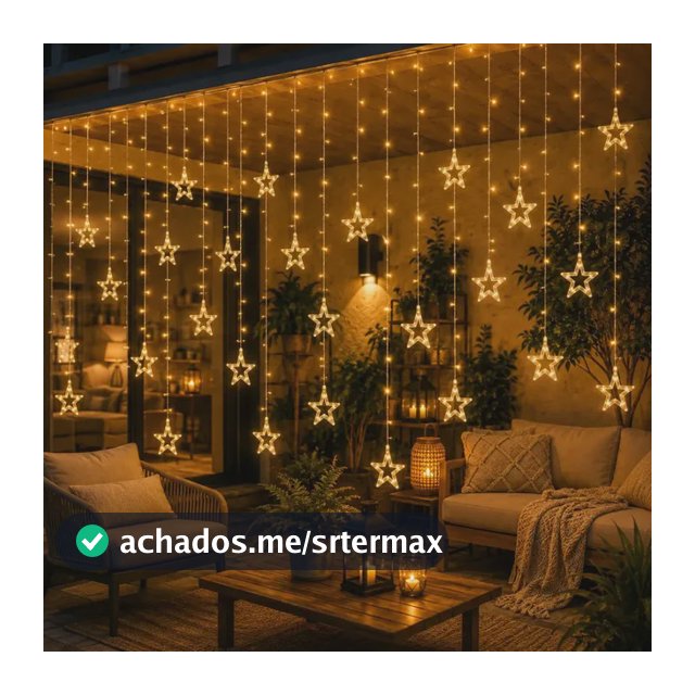 Cascata De Natal Estrelas Bivolt 110 Leds Com 8 Funções Branco Quente 127/220v