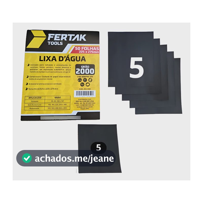Kit 5 Lixas 2000 D'água Polimento Lixamento Acabamento Farol 2000