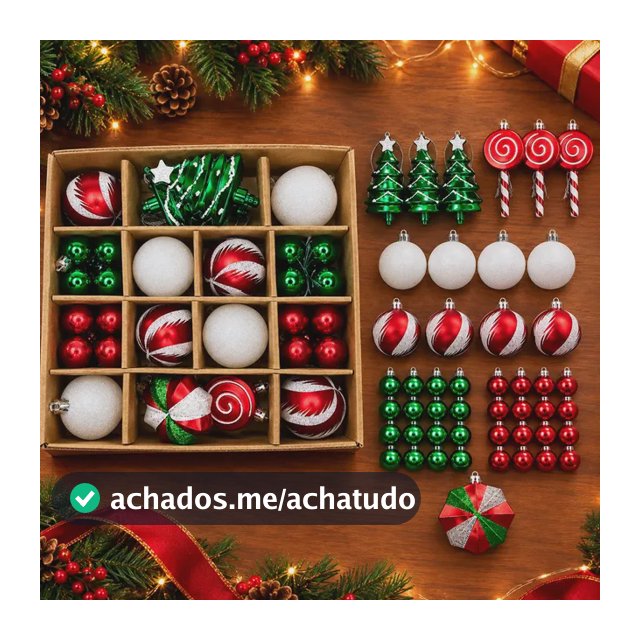Kit 47 Bolas Natal Enfeites Arvore Decoração Vermelho Luxo Verde, Vermelho E Branco
