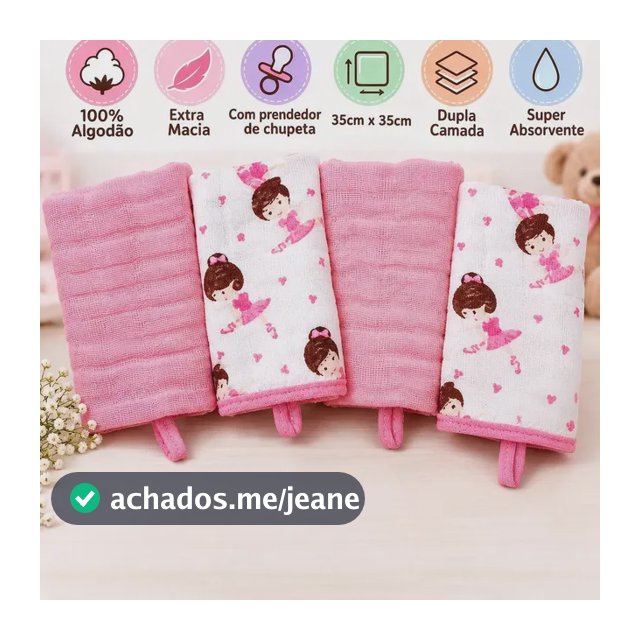 4un Paninho Boca Toalha Fraldinha Algodão Soft Menino Menina