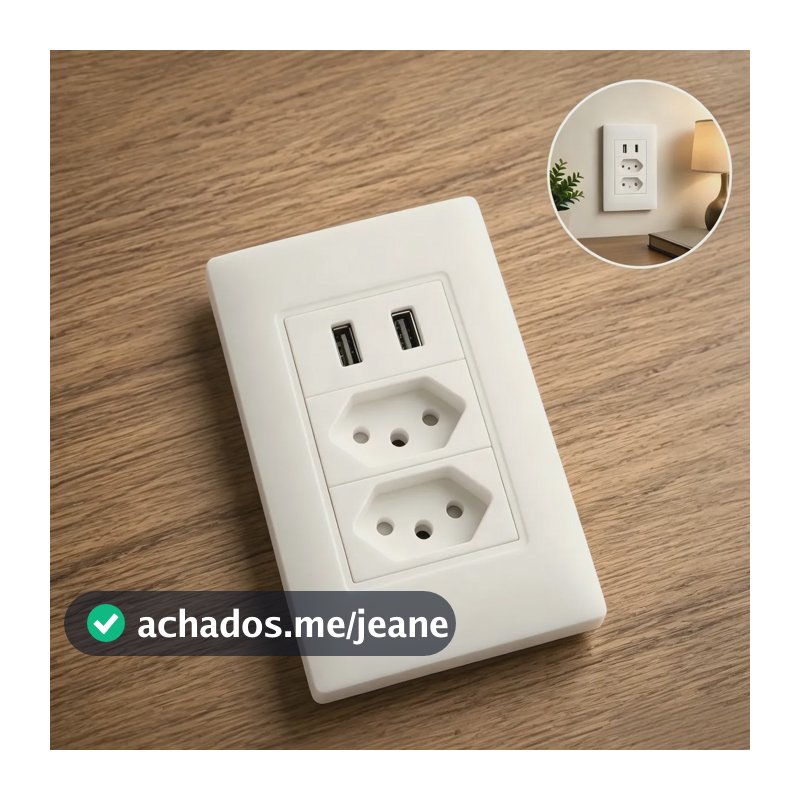 Tomada Dupla Usb Eletro Mex Espelho Parede Universal Duas portas USB 4x2 ABS 10A Embutir Branco