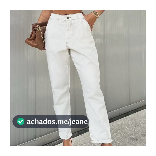 Calça Mom Feminina Jeans Cintura Alta Bolsos Elegante Reta