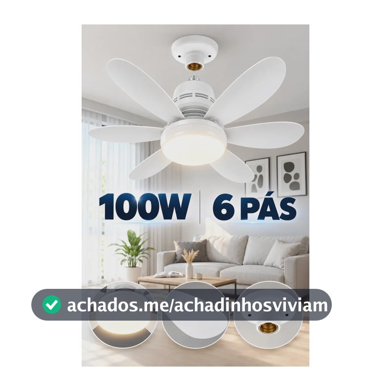 VentiIador de Teto 100 6 Hélices com Controle Remoto Bivolt LED Silencioso Circulador de Ar Potente Oscilante Ceiling Fan