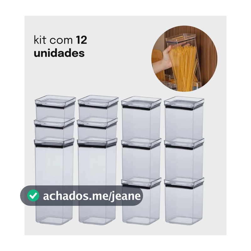 Kit Potes Porta Mantimento Hermético Quadrado Cozinha 12 Uni