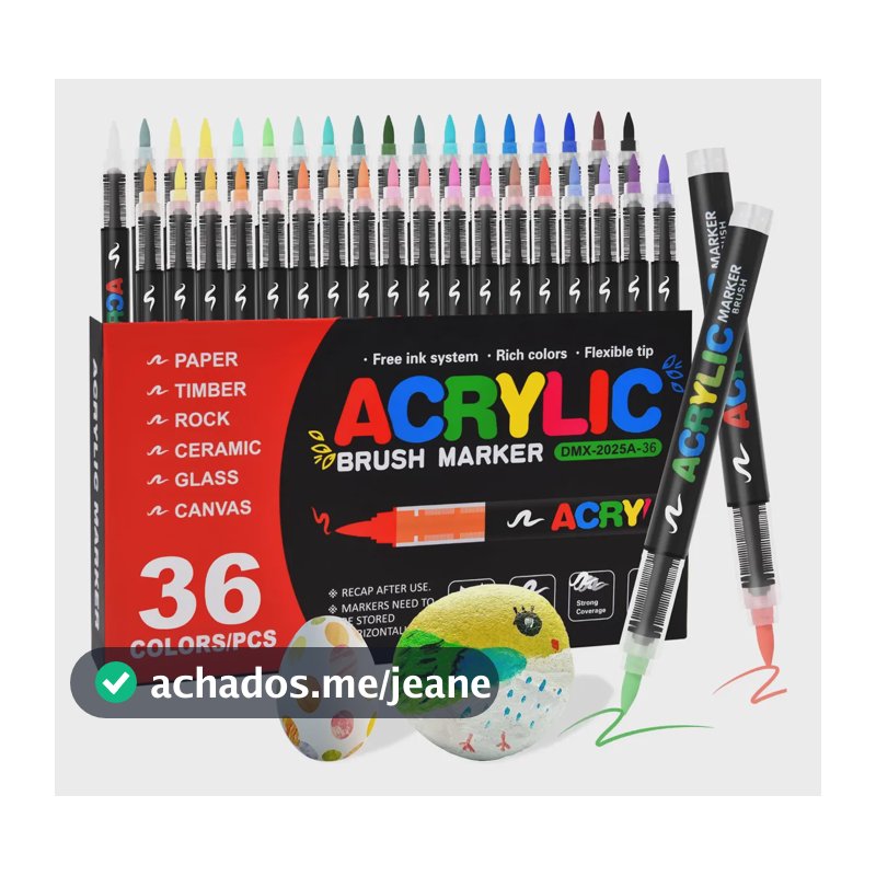 Kit Caneta Acrilica Marcador Permanente 36 Cores Pincel Colorido