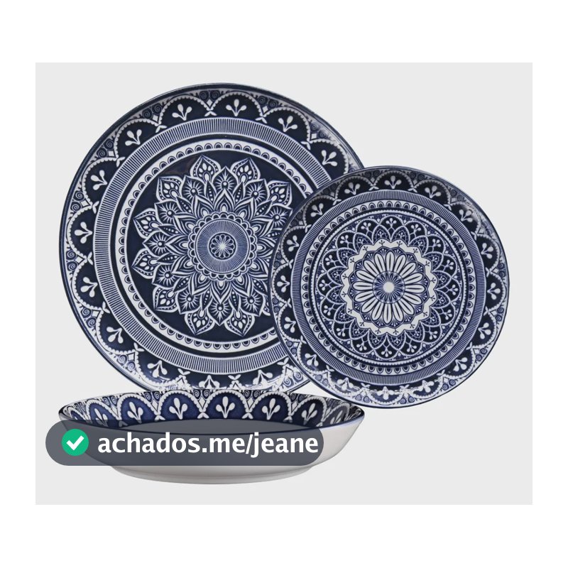 Aparelho De Jantar 18 Peças Flat Málaga Azul Cerâmica Oxford Azul-escuro Málaga