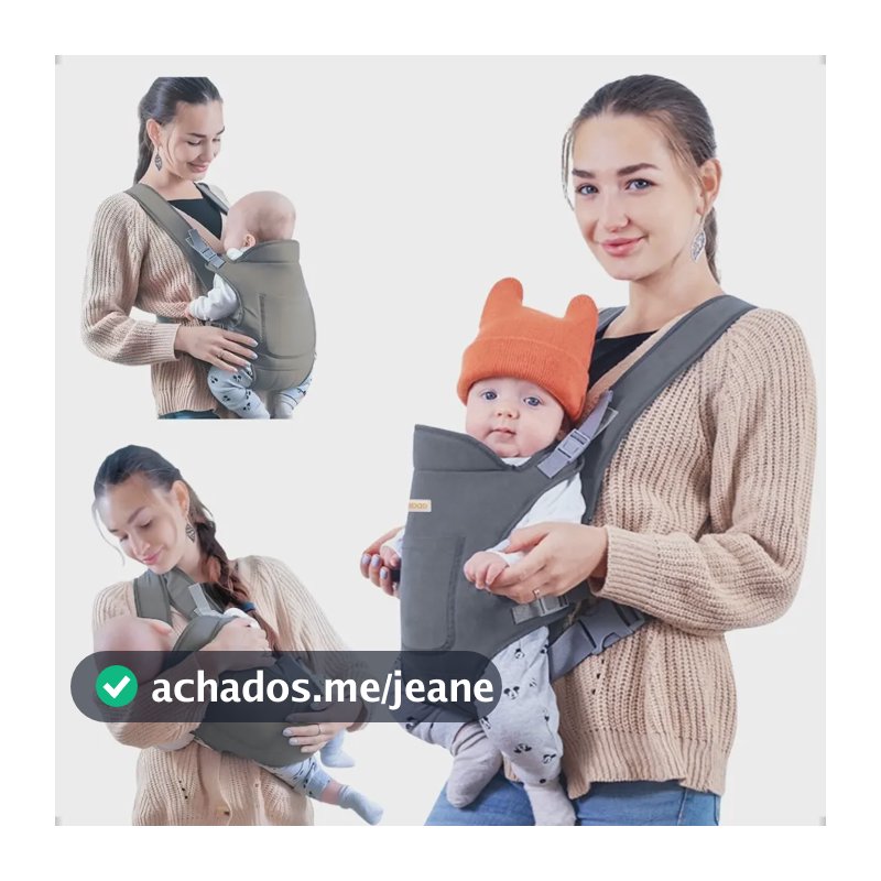 Canguru de Bebê Aiebao Ergonômico Cinza 4 Posições Com Bolsos Ajustável