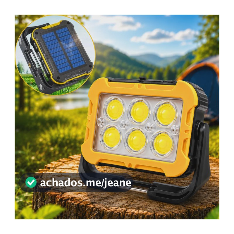 Refletor Led Recarregável Lampião Lâmpada Camping Solar Usb Preto E Amarelo Usb