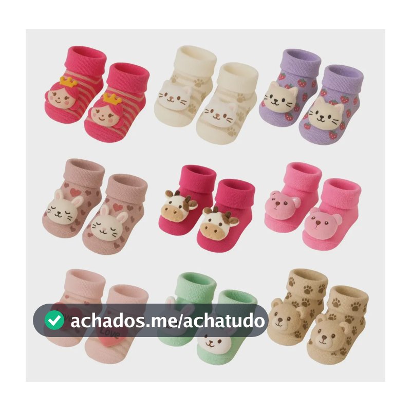 Kit 04 Pares Meia Bebê Bichinho Inf Inverno Pelúcia 3d Bichinhos Menina 0-12