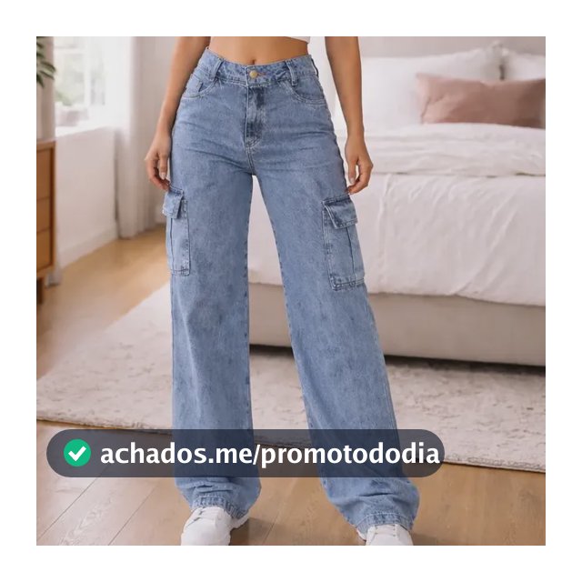 Calça Cargo Feminina Wide Leg Cintura Alta Jeans  Stillger