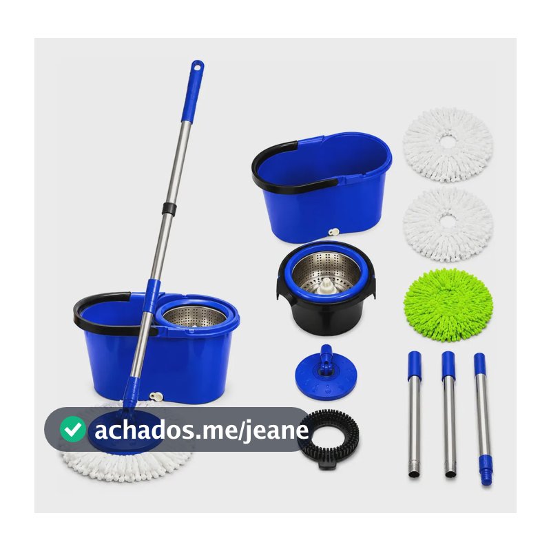Mop 360 Esfregão Balde Inox Giratório Limpeza 16l Escovão Microfibra Azul