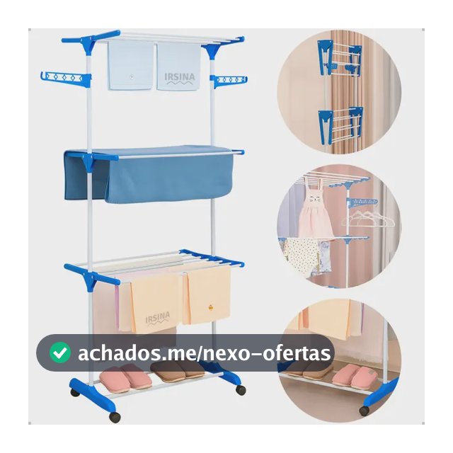 Varal Dobrável De Chão 3 Andares De Roupas Grande com Rodinha Resistente Durável Irsina