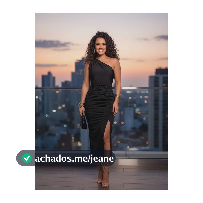 Vestido Feminino Midi Drapeado Com Fenda Uma Manga Elegante Preto 40 A 42