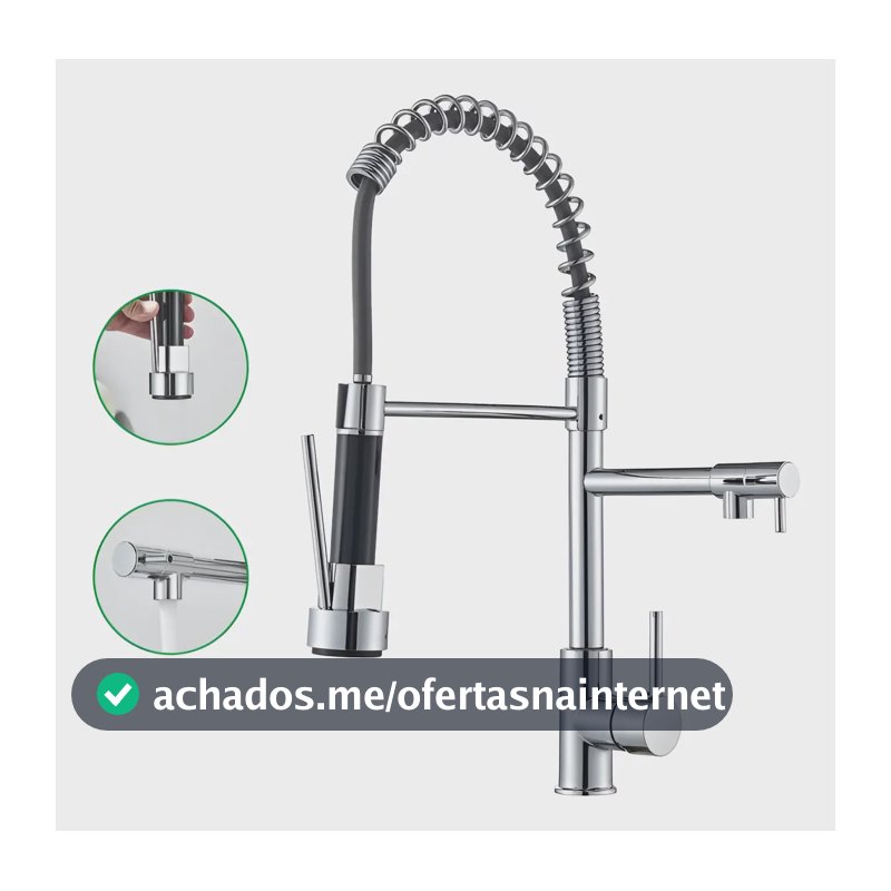 Torneira Gourmet Cozinha 50cm Metal Spray Duo Monocomando Acabamento Cromo Polido Espelhado Cor Cromado Winda