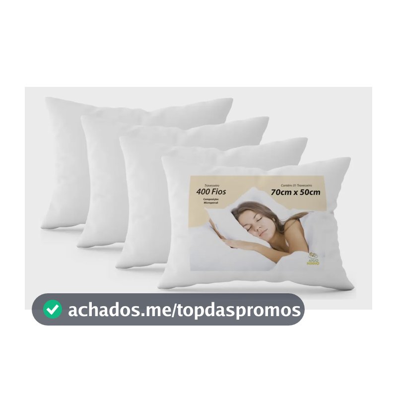 Kit 4 Travesseiros 400 Fios Antialérgico 70x50 Branco Macio Branco