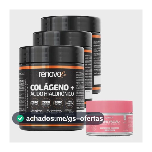 Kit 3x Colágeno Verisol Ácido Hialurônico Biotina Renova Be