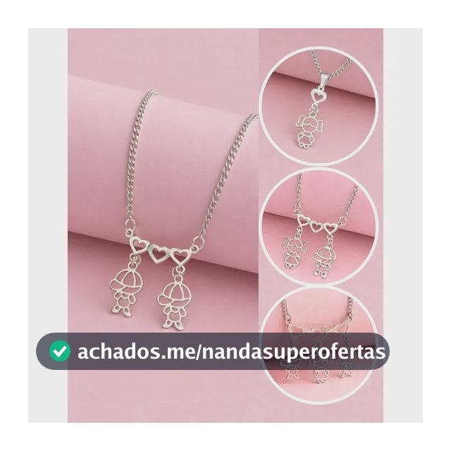 Colar 2 Filhos Meninos Aço Inox Prateado 45cm Feminino