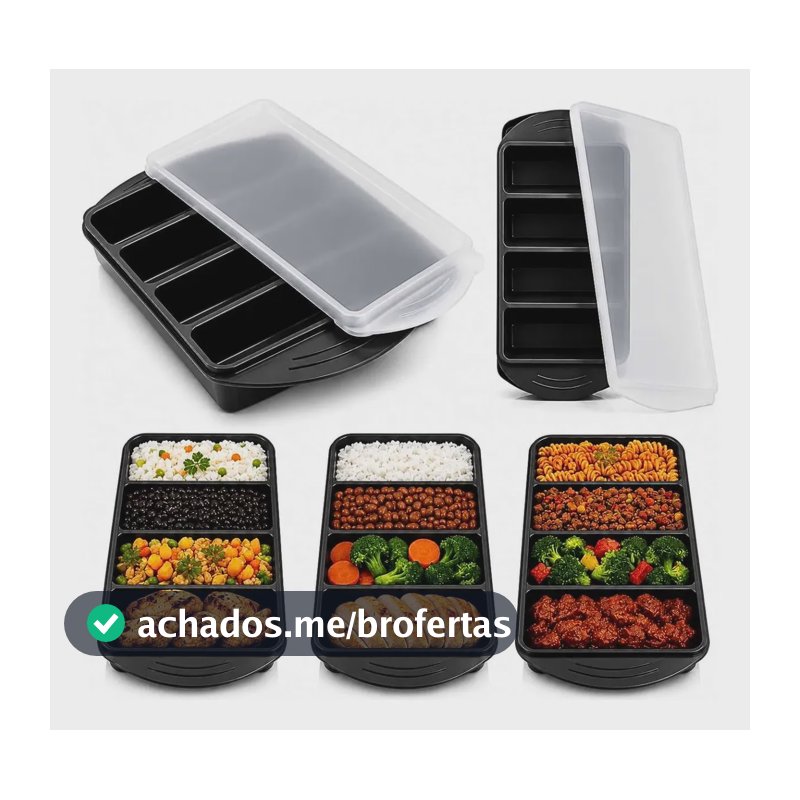 Forma 4 Divisória Marmita De Silicone Pra Congelar Comida Preto