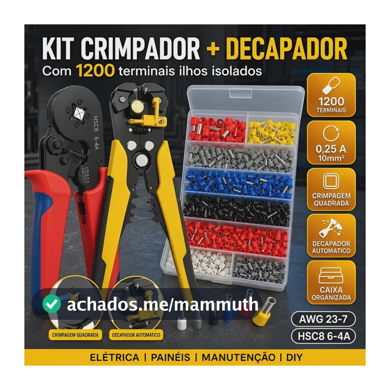 Kit Alicate Crimpar Descascador 1200 Ilhós Terminais Tubular