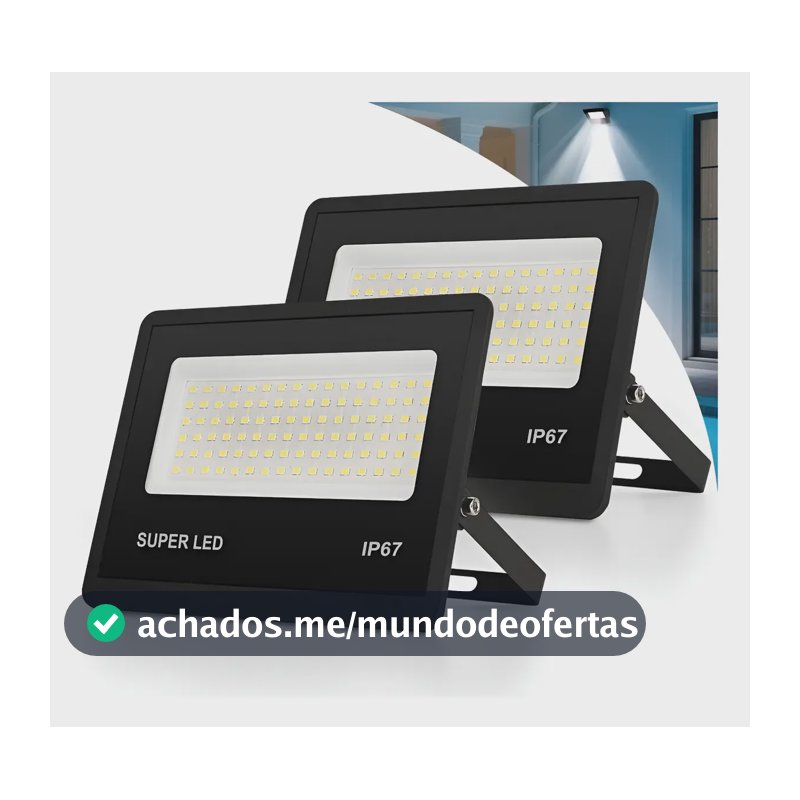 Kit 2 Refletor Led 300w Holofote Bivolt Ip67 Externas 6500k 127/220v Preto Branco-frio