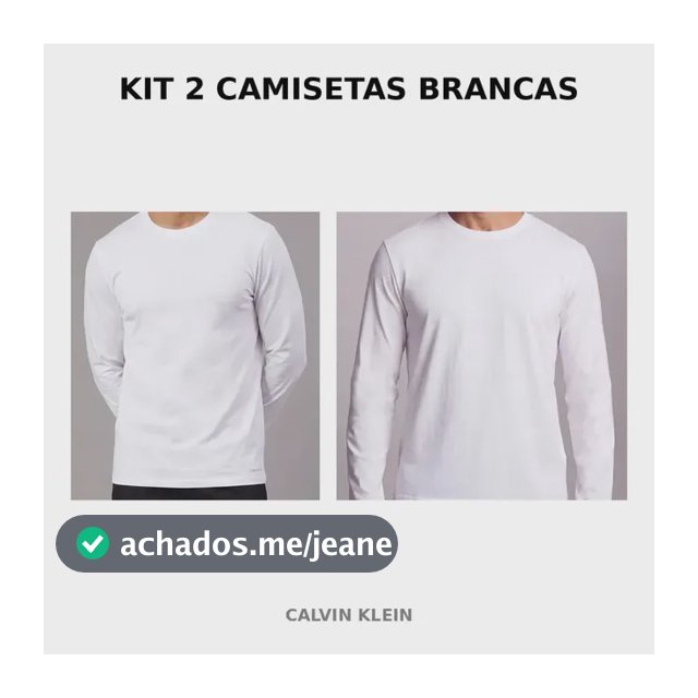 Kit 2 Camisetas Calvin Klein Manga Longa Algodão Blu045 Branco Liso M