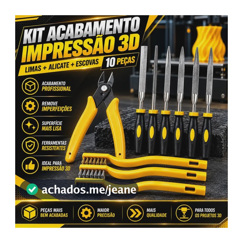 Kit Acabamento Impressão 3d Limas Alicate Escovas 10 Peças Cabo Amarelo