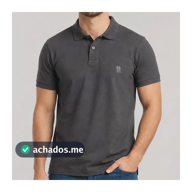 Polo Piquet Com Botão Lisa Polo Wear Cinza Escuro