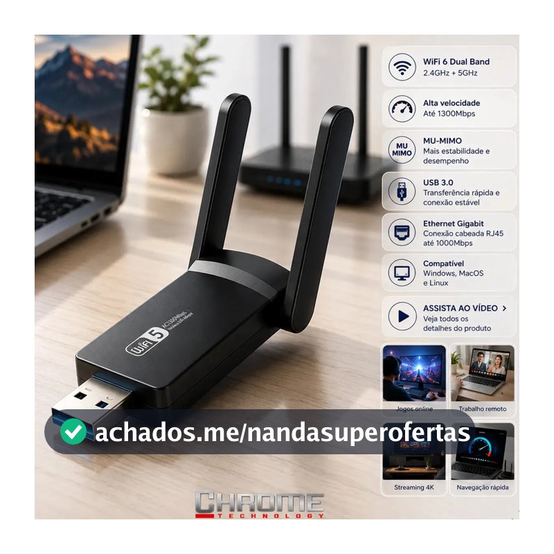 Adaptador Wifi Computador Pc Notebook Jogos Usb 3.0 Dual Band 5ghz Wifi 6 - Placa De Rede Wifi Gigabit Alta Velocidade Mu-mimo - Adaptador Ethernet Usb Rj45 Rtl8812bu Compatível C/ Mac Windows Linux.