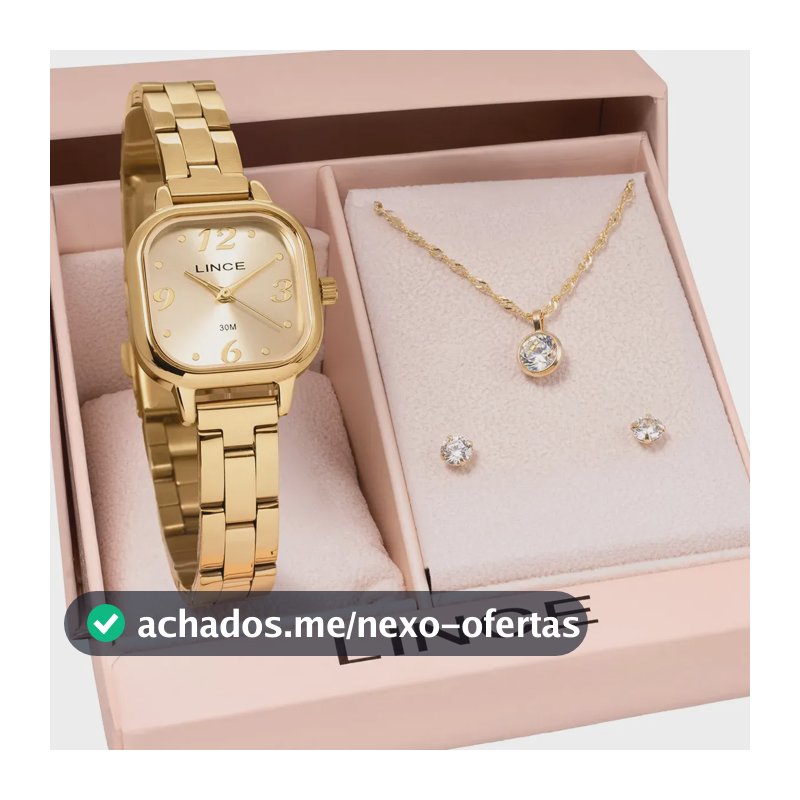 Kit Relógio Feminino Lince Com Colar E Brincos Lqgm084l23k0luc2kx