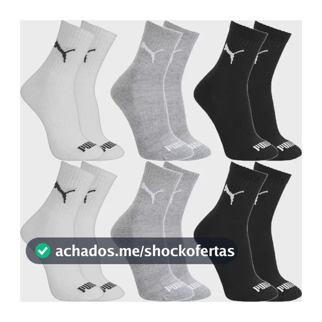 Kit 6 Pares Meias Puma Algodão Cano Médio Alto Atoalhado