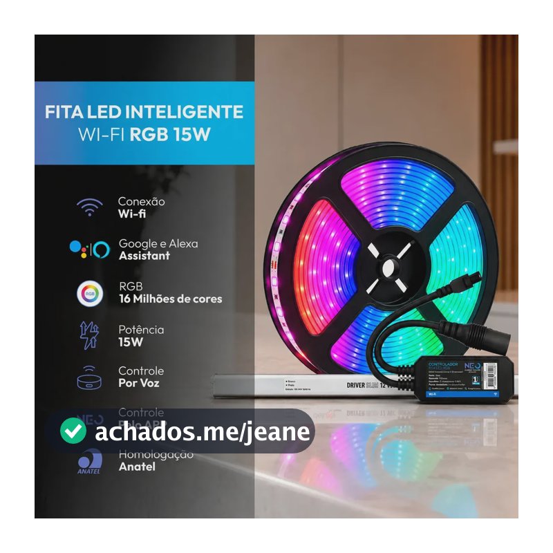 Fita Led Inteligente Wi-fi 2.4 Ghz 15w 5 Metros 2700k/6500k Rgb Colorido 12v + Controlador Inteligente + Driver Cod: Neo001757-k001 Neo Avant 127/220v
