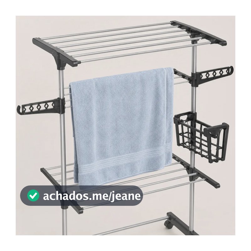 Varal De Chão Roupa 3 Andares Retrátil Dobrável Liga Metálica Resistente Cinza
