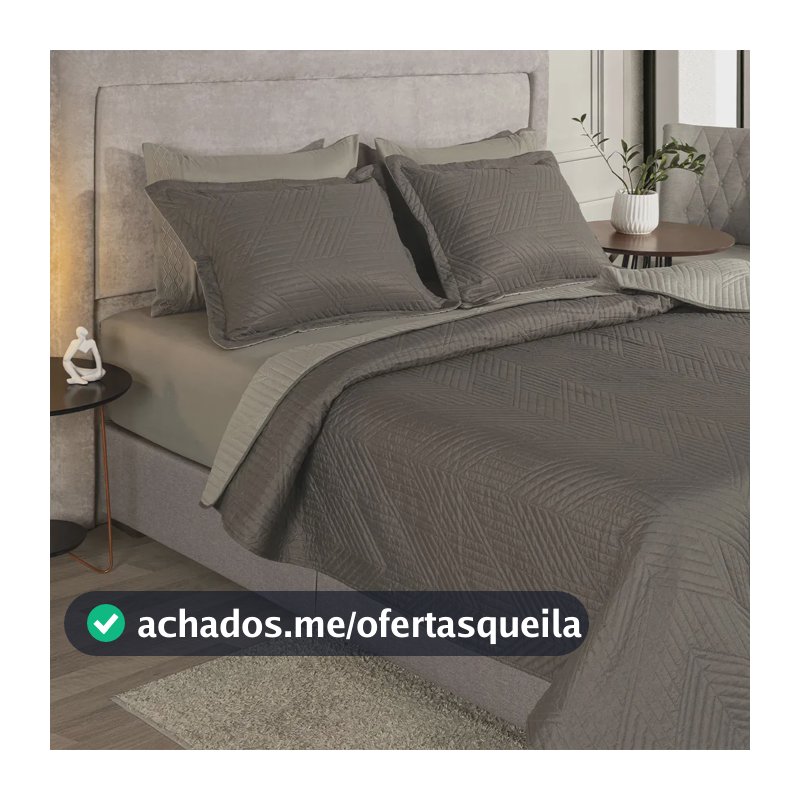 Kit Cobre Leito Colcha Queen 3 Peças Boutis Lisas Dupla Face Porta Travesseiro Aba Americana Oslo Fendi